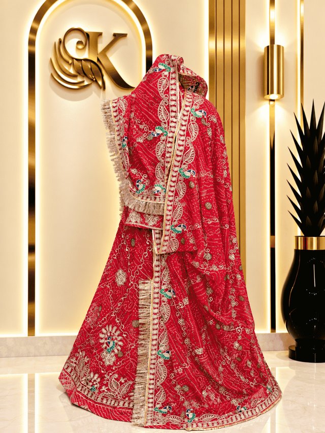 Red Chundri Semi Pure Rajputi Poshak 4 — Royal Rajputi Poshak by Findaro