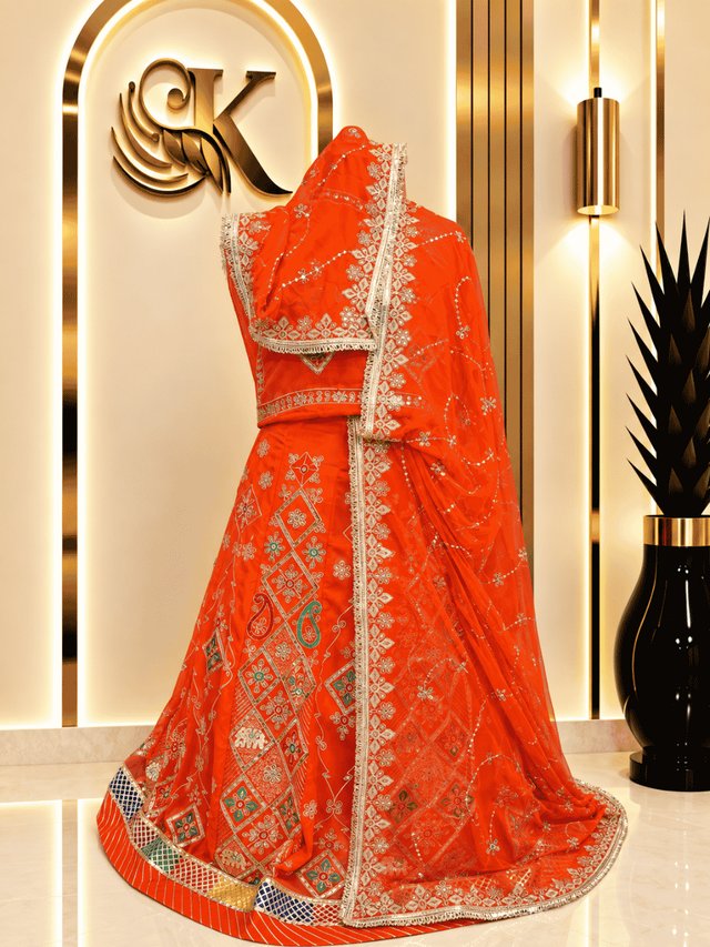 Supriya Semi Pure Rajputi Poshak– Orange — Royal Rajputi Poshak by Findaro