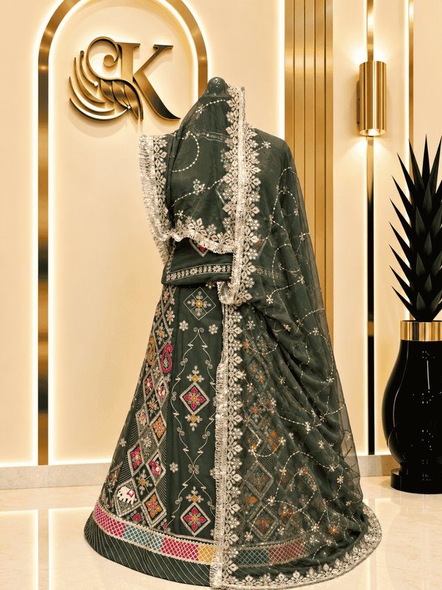 Supriya Semi Pure Rajputi Poshak– Green — Royal Rajputi Poshak by Findaro