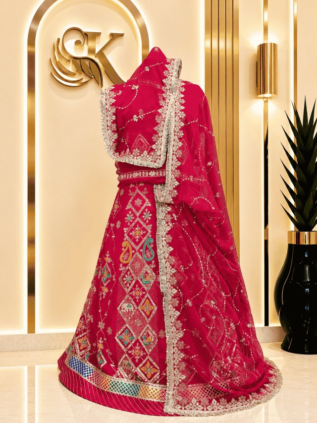 Supriya Semi Pure Rajputi Poshak– Red — Royal Rajputi Poshak by Findaro