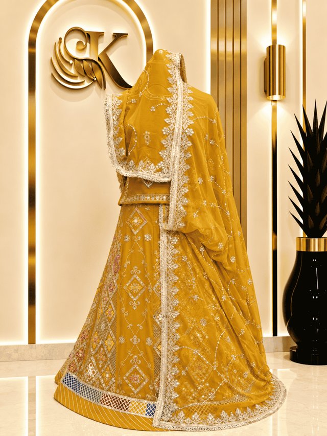 Supriya Semi Pure Rajputi Poshak– Yellow — Royal Rajputi Poshak by Findaro