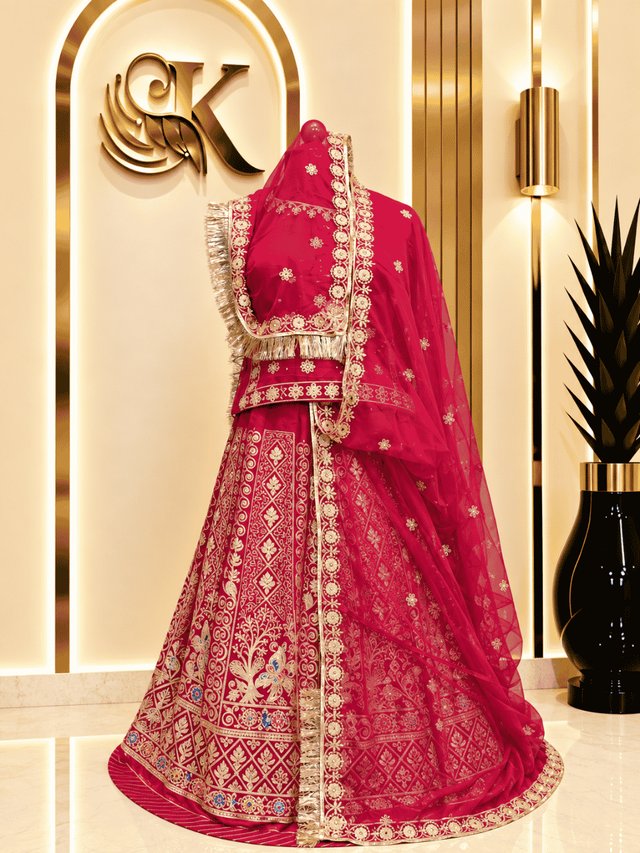 Priya Semi Pure Rajputi Poshak– Cherry — Royal Rajputi Poshak by Findaro