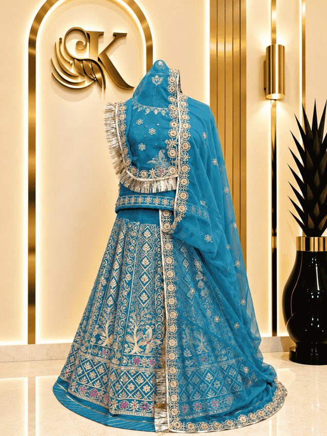 Priya Semi Pure Rajputi Poshak– Rama Green — Royal Rajputi Poshak by Findaro