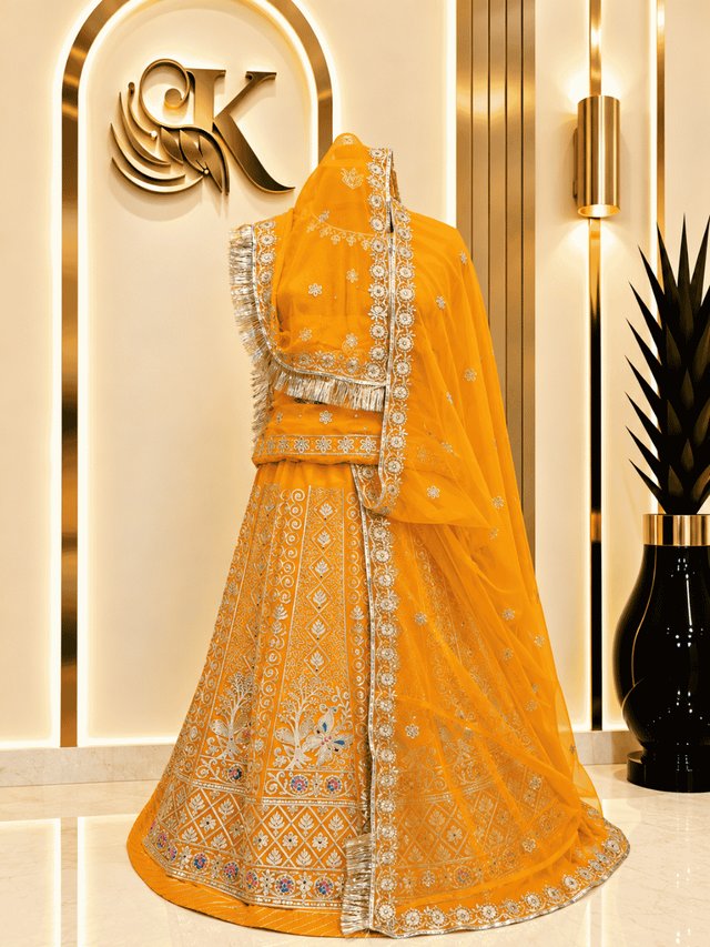Priya Semi Pure Rajputi Poshak– Yellow — Royal Rajputi Poshak by Findaro