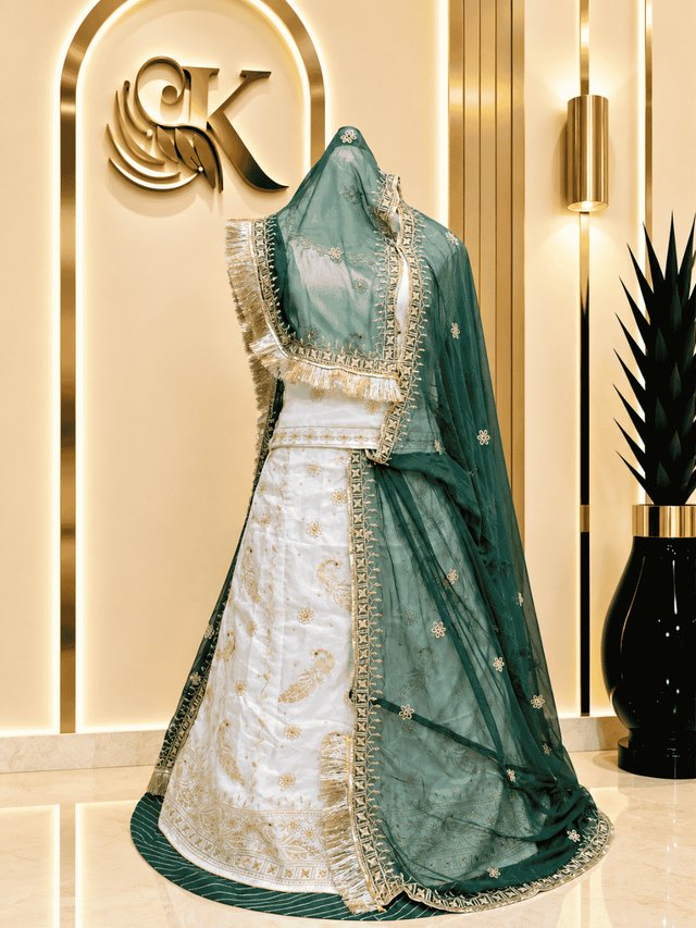 Kirti Semi Pure Rajputi Poshak– Green — Royal Rajputi Poshak by Findaro