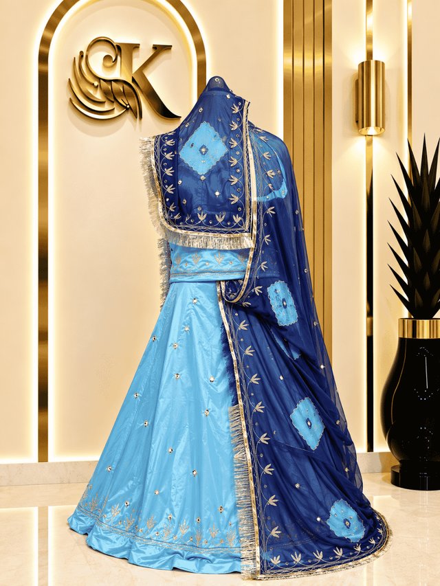 Latika Satin Rajputi Poshak – L sky blue — Royal Rajputi Poshak by Findaro