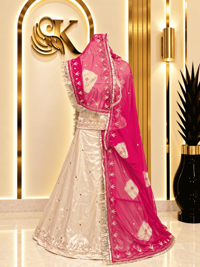 Latika Satin Rajputi Poshak – Peach — Royal Rajputi Poshak by Findaro