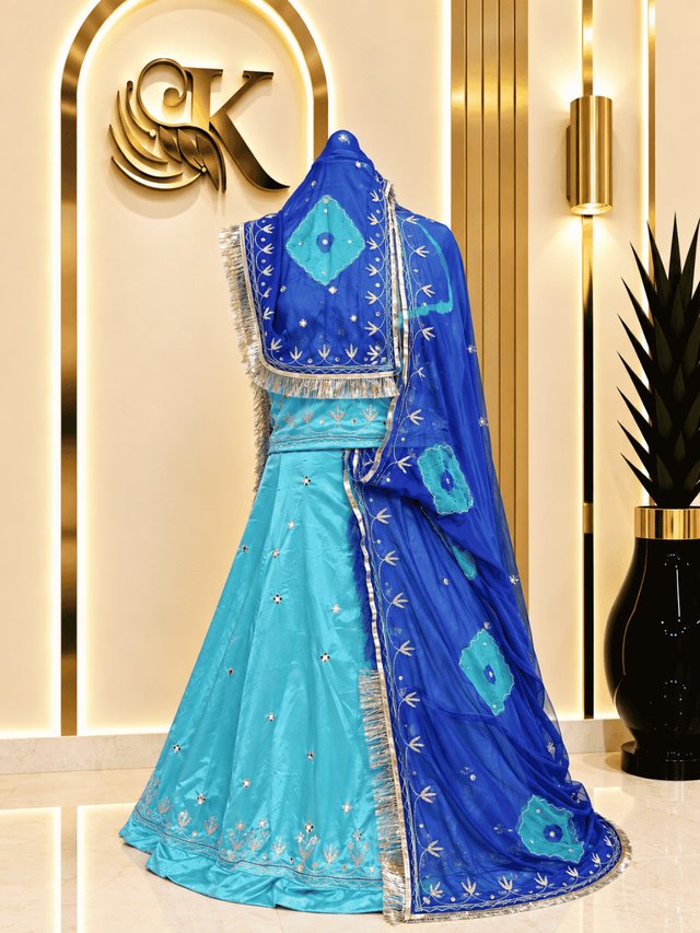 Latika Satin Rajputi Poshak – Sky Blue — Royal Rajputi Poshak by Findaro