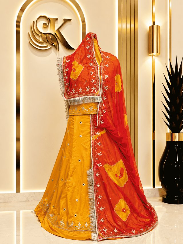 Latika Satin Rajputi Poshak – Yellow — Royal Rajputi Poshak by Findaro