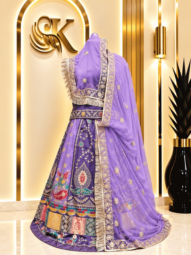 Nidhi Gold Crush Rajputi Poshak– Levender — Royal Rajputi Poshak by Findaro