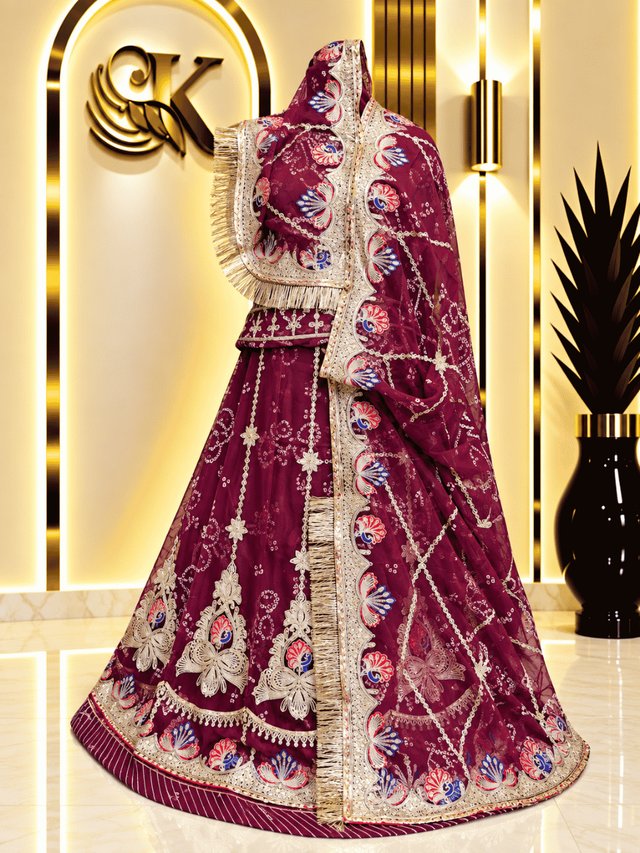 KRUTI Semi Pure Rajputi Poshak – WINE — Royal Rajputi Poshak by Findaro