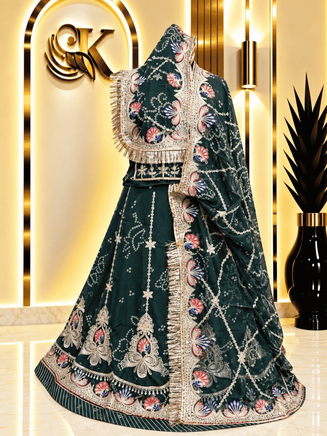 KRUTI Semi Pure Rajputi Poshak – GREEN — Royal Rajputi Poshak by Findaro