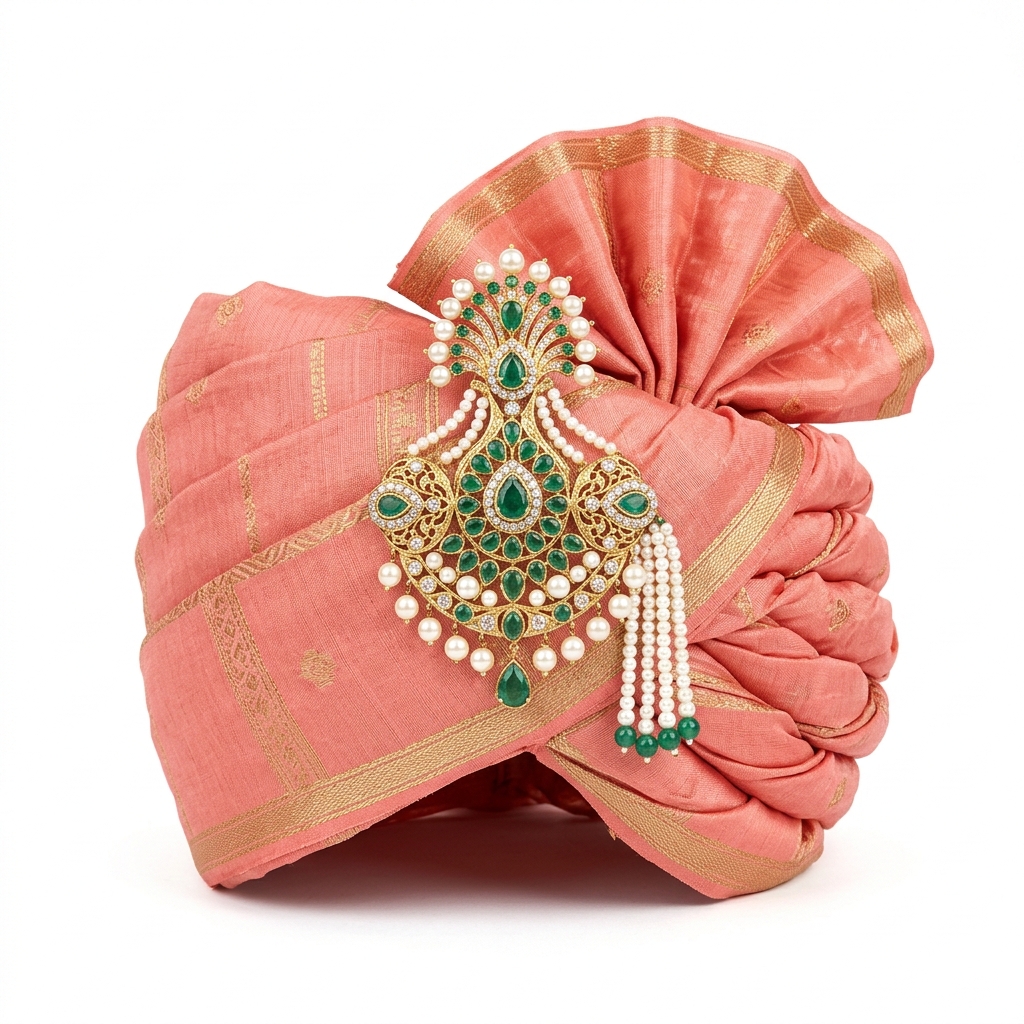 Royal Chanderi Wedding Safa Pagdi with Kalgi Brooch — Royal Rajputi Poshak by Findaro